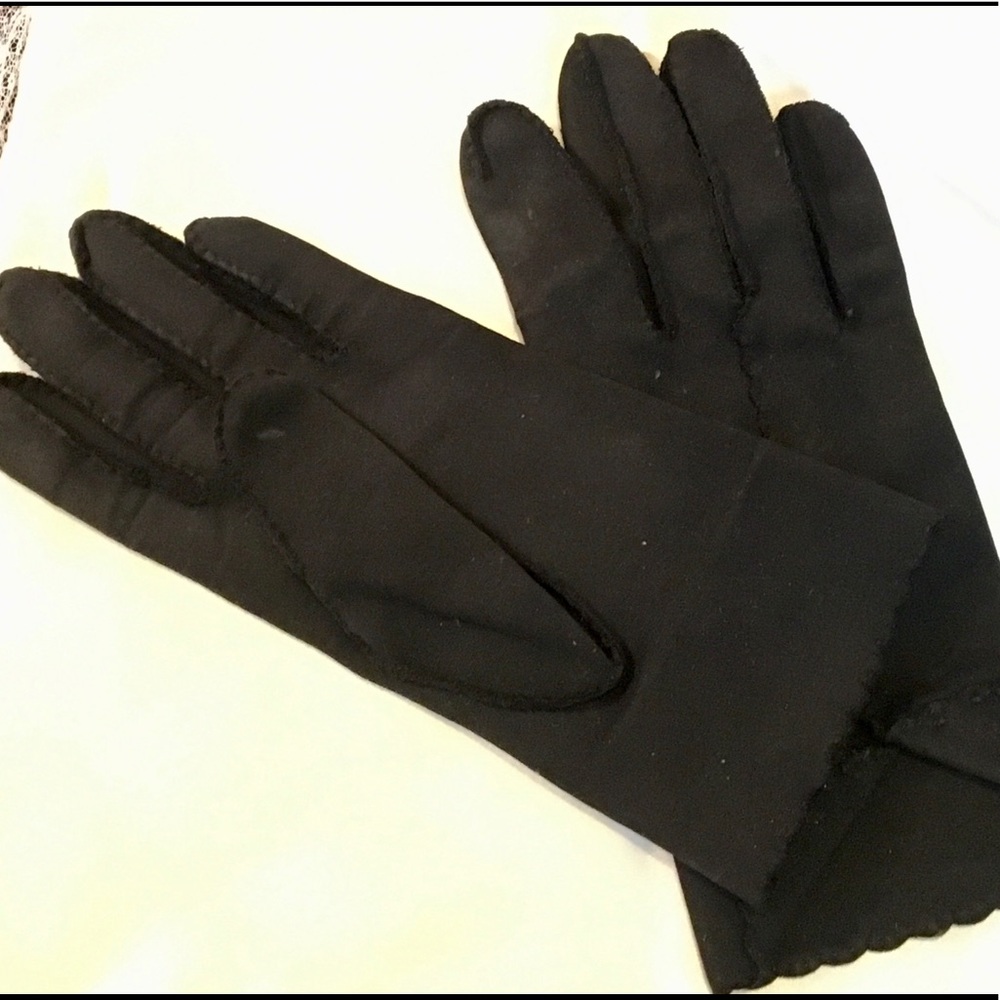 50’s Van Raalte designer Black Cotton Gloves 6 1/2